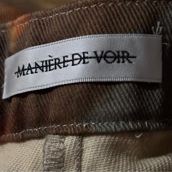 MANIERE De VOIR Art Mid Rise Cargo Pant Tassels green tan renaissance print sz10 - Picture 9 of 13